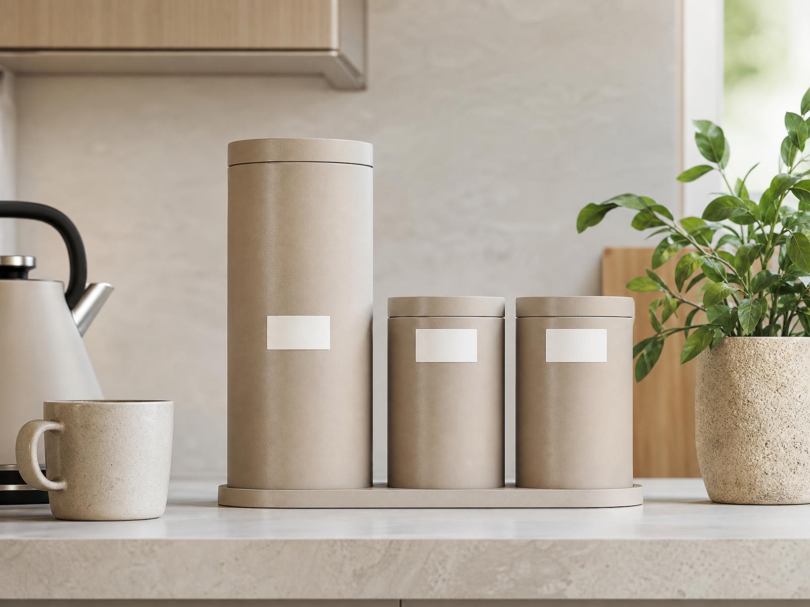 The Supplement Station on a modern kitchen worktop beside a kettle, mug and plant for scale